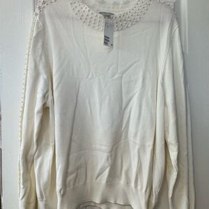 Elegant White Sweater with Pearl Detailing